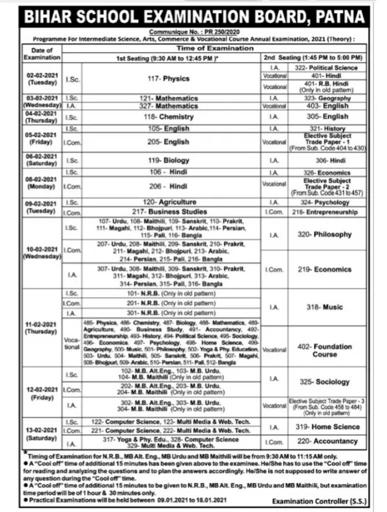bihar-board-Inter-examination-schedule-2021