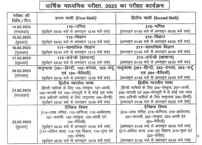 Matric-Time-Table-2023-BSEB-Bihar-Board