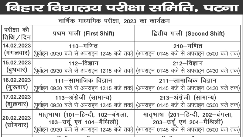 Matric-Time-Table-2023-BSEB-Bihar-Board-PDF-Download